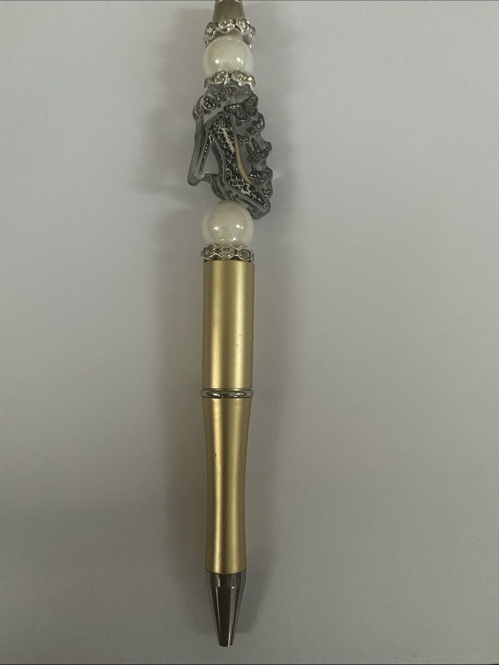 Hand Crafted Gold and White Decorative Pen with Charms